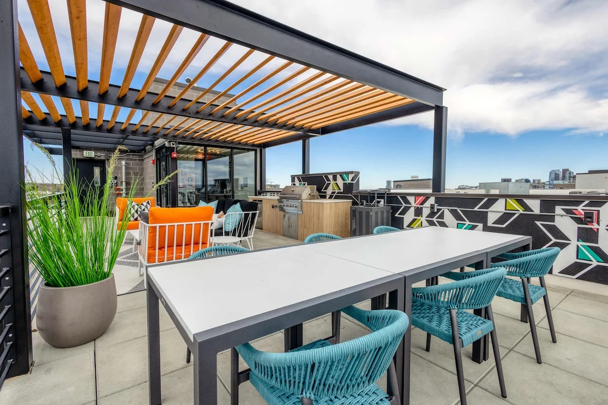 Rooftop patio at Mile High Place in Sloans Lake